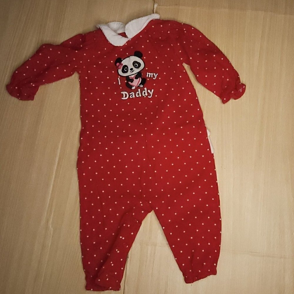 Okie Dokie Infant Girls Red Polka-dot Daddy One Piece Outfit 3-6 Months